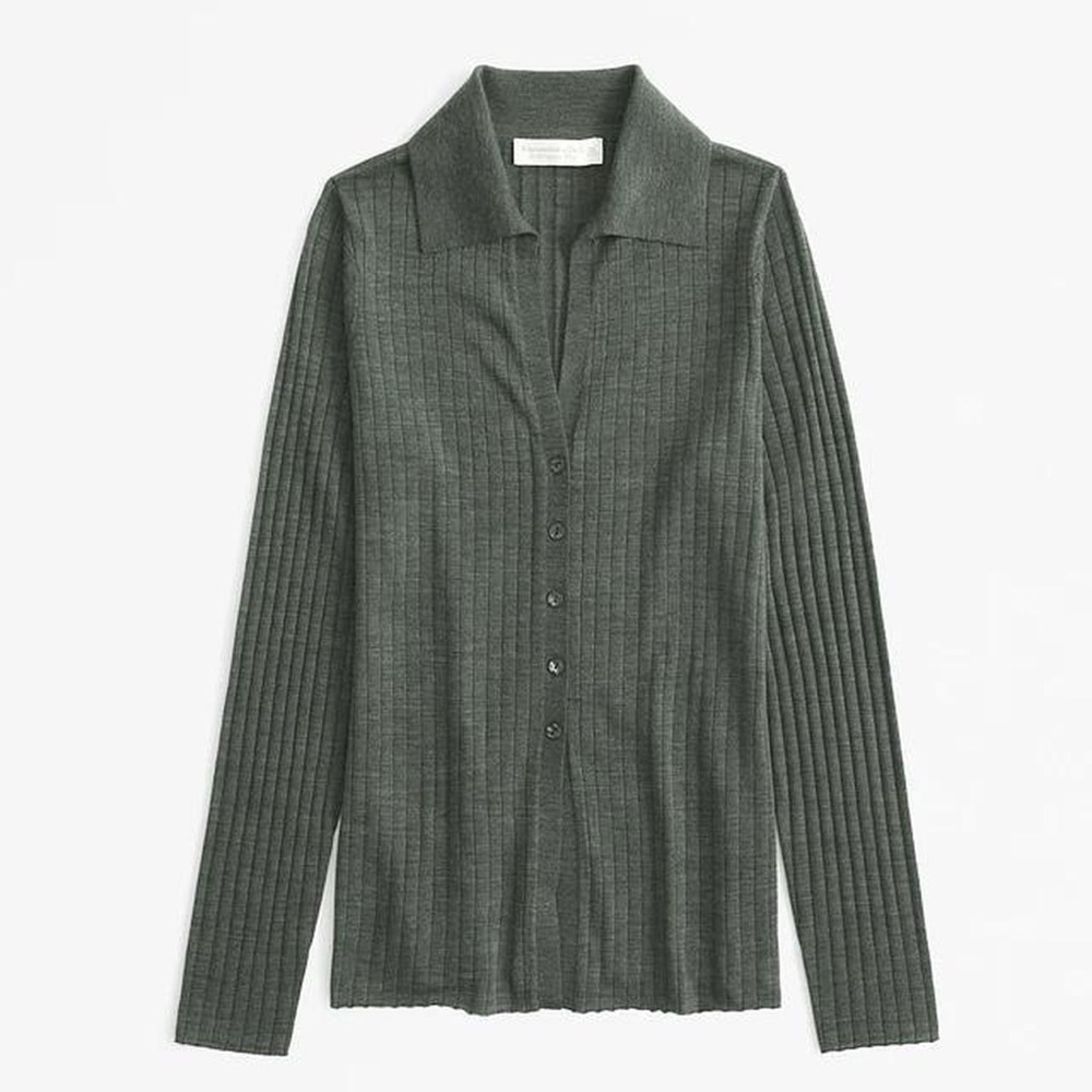 Abercrombie & Fitch Collared Merino Wool Knit Top